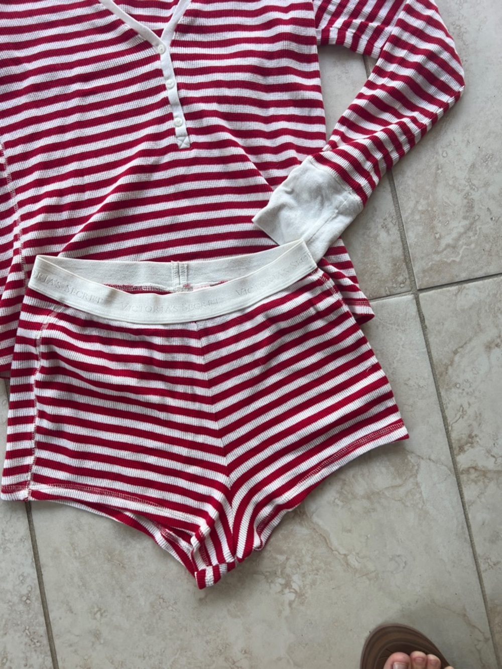 Victoria's Secret Red & White Striped Henley Pajama Set - Picture 8 of 10